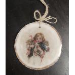  Новогодний декор круглый Девочка с игрушками (спил дерева 11,5 см)