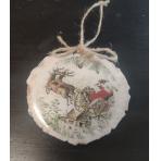  Новогодний декор круглый Дед Мороз мчит (спил дерева 8 см)